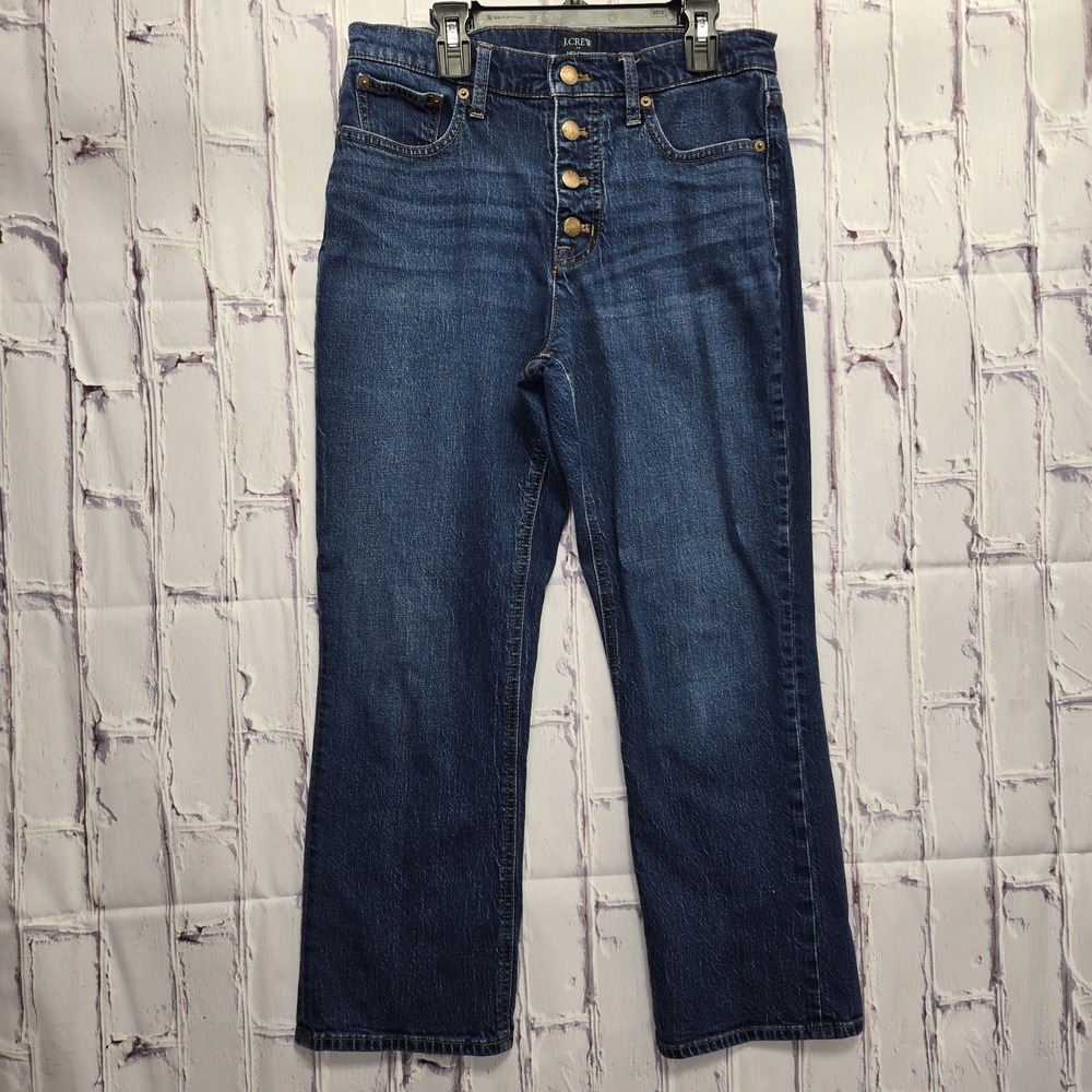 J.‎ Crew Mid-Rise Flare Crop Button Front Dark Wash Jeans Womens Size 28 Casual